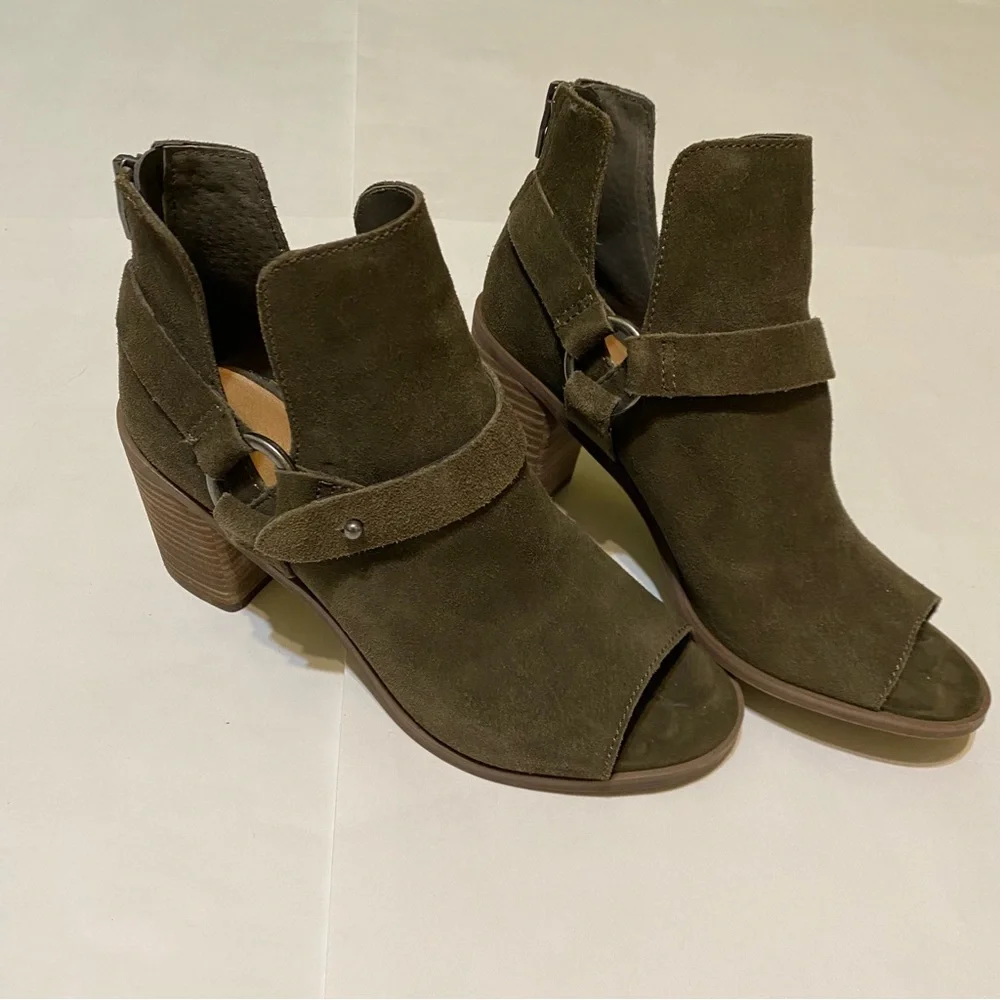 Crown Vintage Olive Green Peep Toe Suede Women's Ankle Boots